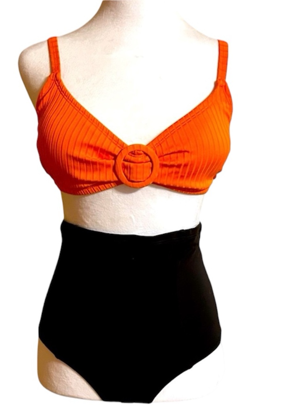 Orange & Black High-Waisted Bikini